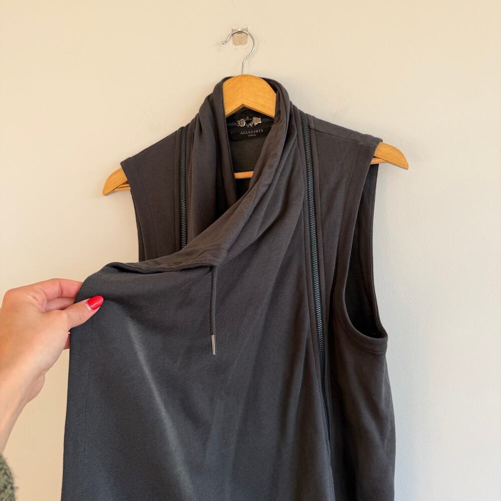 AllSaints Fera Sleeveless Waterfall Open Front Sweatshirt Vest Black L - Picture 6 of 11